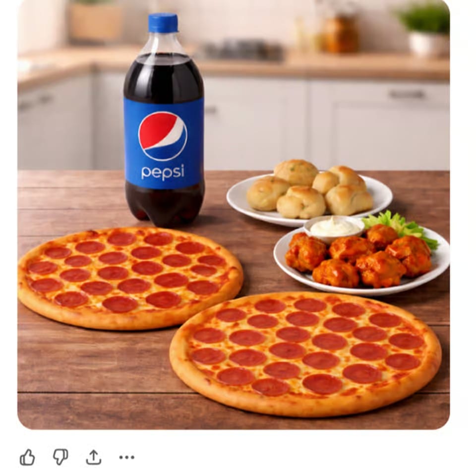 Two 14" One Topping Pizza, 10 Pieces of Wings, Garlic Knots & 2 Liter of Soda.