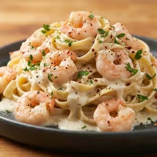 Pasta with Shrimp Alfredo.